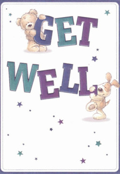 This whimsical get well card brilliantly captures the nurturing spirit that we cherish in Hook. At the heart of the charming illustration, a gentle teddy bear clings lovingly to the bold 'GET,' while an exuberant puppy nuzzles the proud 'WELL' below. Their friendly, rounded forms are playfully set amidst shimmering starbursts-tiny drops of hope against the dazzling, pure white canvas reminiscent of a sunlit morning along Station Road. The deep purples and soothing teals of the text evoke calm and trust, each letter seemingly crafted with the same care as a thoughtfully assembled bouquet hand-delivered by Flower Delivery Hook. The endearing faces and soft, inviting textures bring a tangible sense of affection, reminding us of the warmth found in our close-knit Hook community. Each whimsical element-every brushstroke, every heartfelt curve-echoes the comfort and clarity that a cheerful bouquet brings to someone at home, lifting spirits and offering gentle reassurance in times of need.