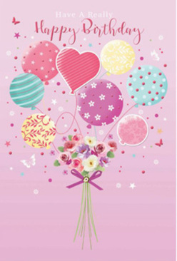 Artistic birthday card-style image featuring a whimsical bouquet-and-balloon arrangement, evoking the charm of a Hook celebration. The scene is set against a soft rose-pink backdrop that feels calm yet festive, like a quiet lane near Hook's village centre dressed up for a birthday. At the base, a compact hand-tied bouquet takes pride of place, with rounded blooms and delicate, daisy-like flowers in ivory, shell pink, and muted mauve, their petals layered and feathery, hinting at velvety textures you can almost feel. Shades of warm cream melt into blush tones, while subtle hints of buttery yellow at the centres create a gentle glow. Gathering the stems is a neat violet bow, rendered to resemble satin with a slight shimmer, suggesting the careful touch of a local florist. Rising from the heart of the bouquet is a spray of floating balloons in pastel hues of teal, seafoam, fuchsia, and sunshine yellow. Each balloon carries its own personality with candy-striped bands, scattered polka dots, and soft, painterly swirls, some with tiny floral accents echoing the bouquet below. Light seems to glint along their curved surfaces, giving them volume and a sense of buoyant lift, as though the flowers themselves are being carried skyward in birthday joy. The composition radiates warmth, sweetness, and a refined playfulness, perfectly suited to sending heartfelt birthday wishes to someone special in Hook, while still keeping the focus firmly on the joyous harmony of balloons and blooms.