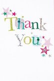 There's a gentle delight woven through this thank you card, as if it was designed especially for uplifting spirits in Hook. The hand-lettered 'Thank You' appears in a joyful palette-a blend of sparkling silver, fresh green, golden yellow, and comforting blue, each letter distinct with textured dots or embroidered-like stitches. These tactile elements evoke the care of a handcrafted note, an experience as personal as a stroll past cottages on Griffin Way. Scattered magenta, teal, and silver stars frame the words, creating a soft celebratory halo, while the pristine white background radiates peace, never allowing the design to feel crowded. The card practically glows with sincere gratitude, its playful arrangement of letters and stars bringing to mind the happy energy of Hook village events. Placing this beside a freshly arranged bouquet delivers not just thanks, but a sense of being cherished. It's the type of card that makes the gratitude shimmer, transforming a small gesture into a lasting memory for anyone in the community.